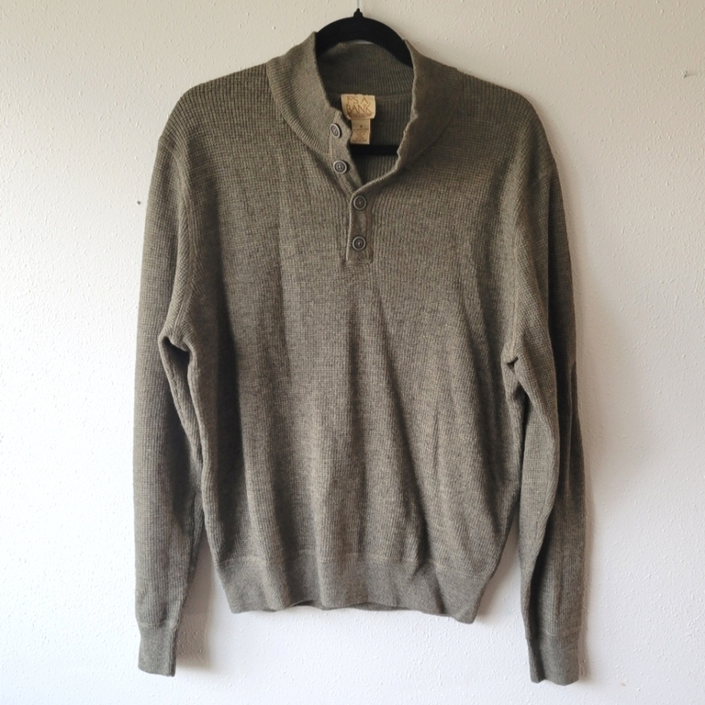 Vintage Jos. A Bank Mens M Merino Wool Henley Sweater Green Grandpa Blokecore